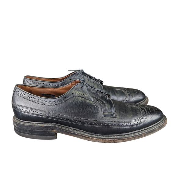 Vtg Allen‎ Edmonds MacNeil Black Brogue Wingtip Oxfords Dress Shoes Men's 10.5 B - Picture 1 of 9